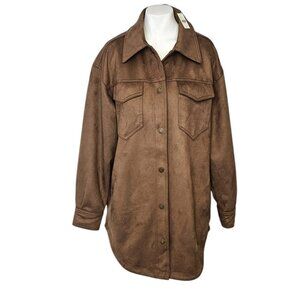 Anthropologie Pilcro The Tillie Relaxed Faux-Suede Shacket, Brown, Button, XS